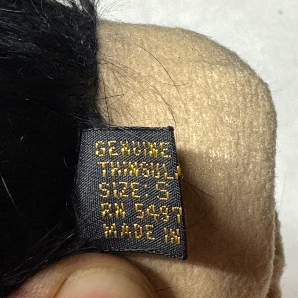 ladies black leather Gloves with fur trim - Picture 4 of 5
